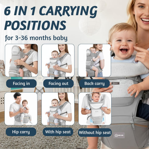 Sunflower Holdings 6 1 Adjustable Baby Hip Carrier with Detachable Hip Seat and Head Support, in Toddler Carrier