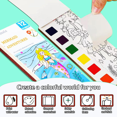 5Pack Sets 4-8, JUNQIU Water Color Paint for Kids, Paint With Water Books for Kids Ages Pocket Watercolor Painting