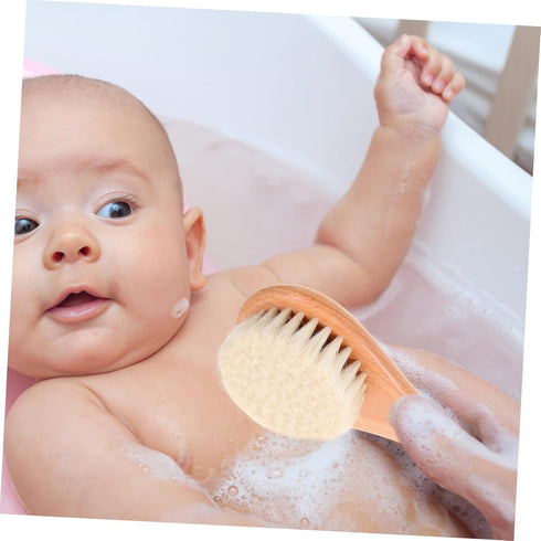 Set 2pcs Baby Hair Brush and Comb for Newborns Wool Brush and Wooden Comb Infant Bath Scrubber for Gentle Grooming