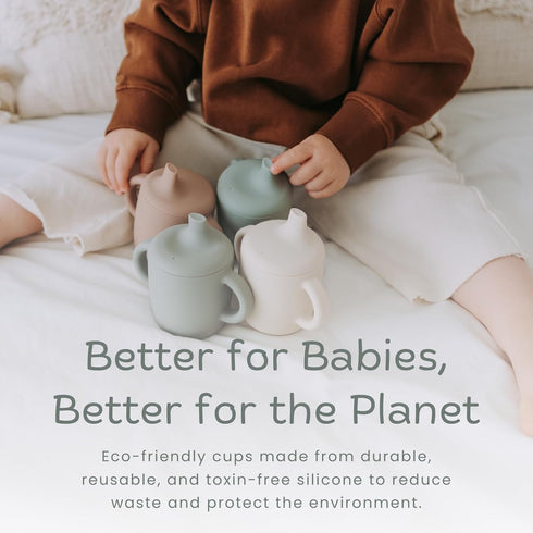 (2 Pack) 6+ KIDSco. Silicone Sippy Cups Soft Spout & Easy Grip Handles for Babies months, Plastic Free, Toxic Free