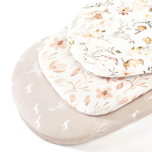 3 Pack, GRSSDER Stretchy Ultra Soft Fitted Bassinet Sheets Universal Fit for Baby Cradle Moses Basket Oval Rectangle