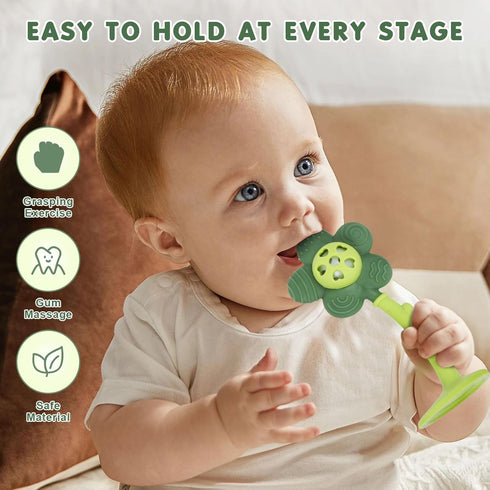 2-in-1 0-6 6-12 3-6 Baby Teething Toys and Rattle for Babies Months, Food Grade Silicone Teethers for Baies Months