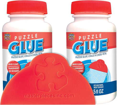 2 Pack, 5 oz MasterPieces Puzzle Glue with Wide Plastic Spreader, Easy to Apply, Dries Quick and Clear, Protects