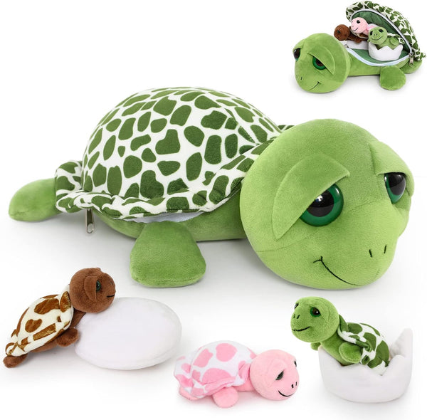 MorisMos Sea Turtle Stuffed Animal with Babies, 14'' Mommy Stuffed Turtle with