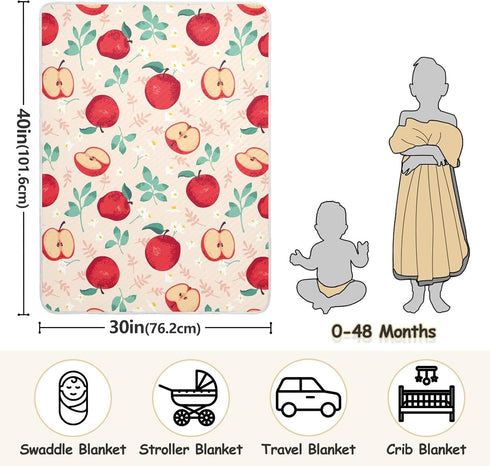 KICPOAY 30x40 Inch Swaddle Blanket for Apples with Leaves Baby Receiving Blanket Muslin Baby Swaddles Soft Cotton