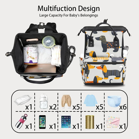 Hsnar Backpack Cartoon Geometric Dog Waterproof Diaper Bag Large Capacity Baby Bag with Stroller Straps, Multi-Pocket