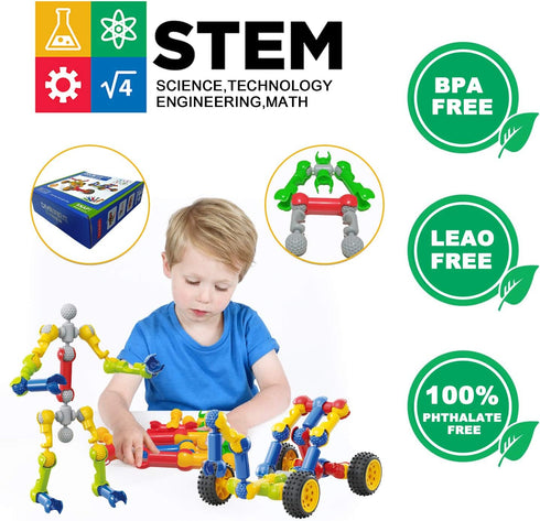 Kids Building Kit STEM Toys, 110 Pcs Educational Construction Blocks DIY Learning Set for Ages 3-10
