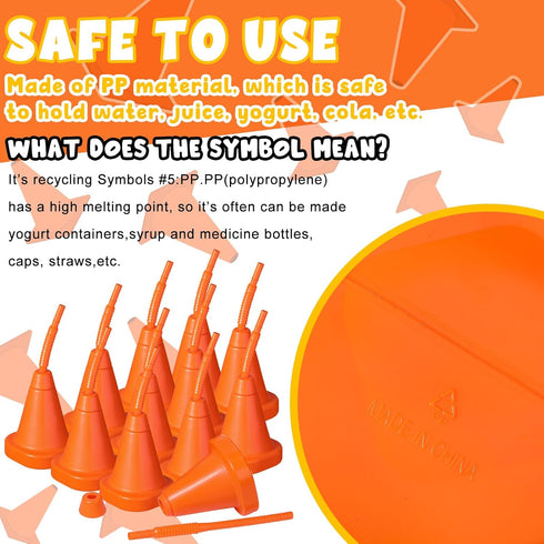 24 10 oz Set Gerrii PCS Construction Cone Cups with Straws Bulk - Reusable Traffic Cones Plastic Cups for Traffic Race
