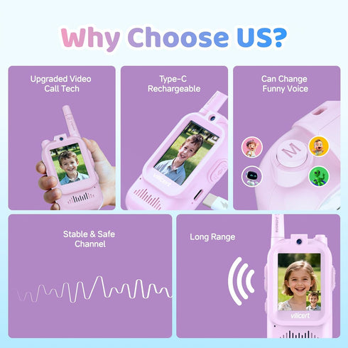 vilicert 3-12, Set, Kids Video Walkie Talkies for Girls Ages Christmas Gifts for Kids & Stocking Stuffers for Girls