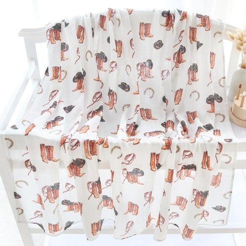47" 47", 70% 30% LifeTree Muslin Swaddle Blankets, Western Baby Swaddles for Boys Girls Newborn, Soft Large x Cowboy