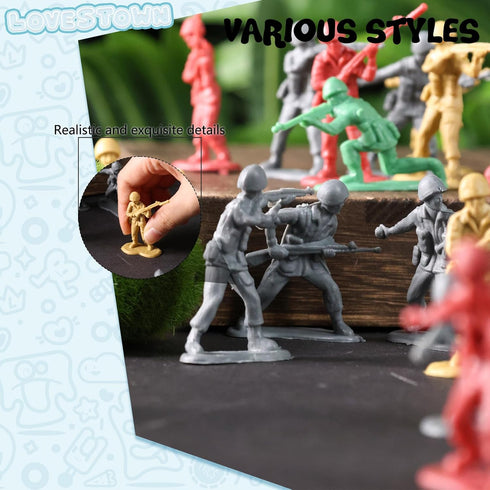 LovesTown 120PCS Army Men Action Figures: Plastic Toy Soldier Figures Playset in Green, Red, Yellow, Silver for Boys