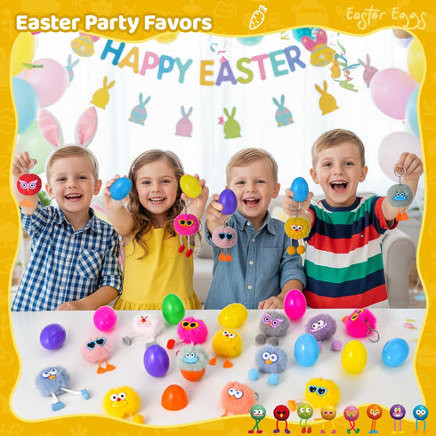 EFLSJIO 24 Pack Prefilled Easter Eggs with Kids Keychains Plush Toy Cute Keychains for Kid Boys Girls for Easter Egg