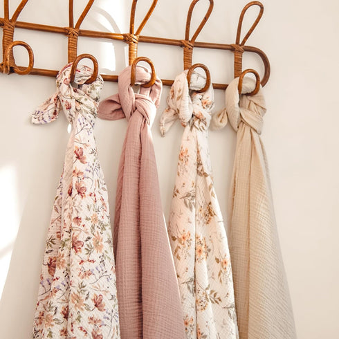 Set lulumoon Muslin Swaddle Blankets for Baby: Soft Cotton Newborn Receiving Blankets - Floral Print Nursery Gift