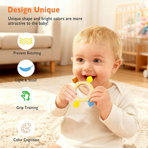 0-6 6-12 Baby Teething Toy for Months Sensory Toys Baby Rattle Teether | Freezer Safe Silicone Teether | Silicone Baby
