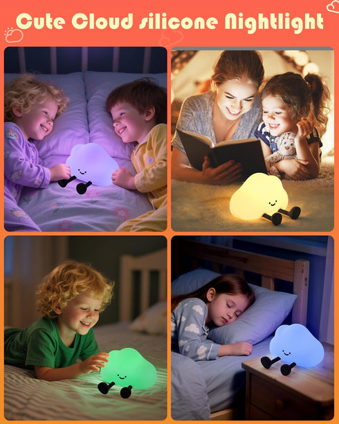 Dimmable YISUN Cloud Night Light, Colorful Silicone Night Lights for Nursery, Rechargeable Bedside Lamp with Timer