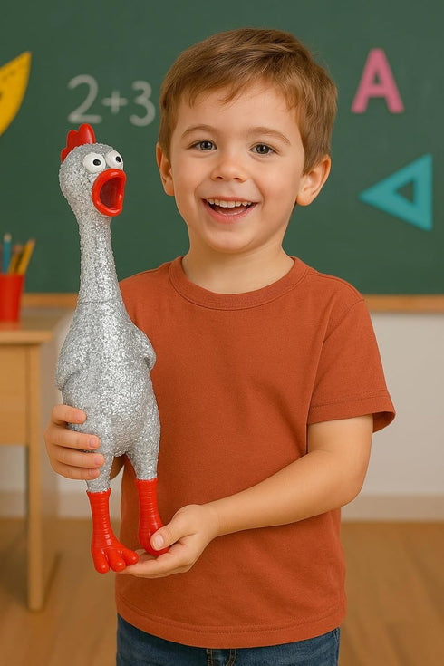 13.5" (1 Large Sparkle Glitter Rubber Squeeze Chicken with a Long Funny Squeaky Sound (Gold - Silver) Glitter Shiny