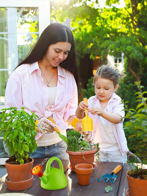 Biubee Kids Gardening Tools Set - Watering Can Toy, Shovel, Hand Rake, Metal with Sturdy Plastic Handle, Garden Toys