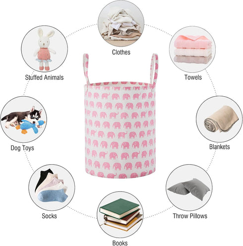 TECHMILLY Large Storage Basket - Collapsible Laundry Hamper with Long Handles, Toy Bins for Nursery, Kids Room Décor