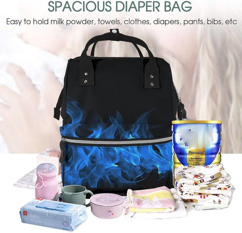 OUSIKA Backpack Daypacks Blue Flame Print Diaper Bag Multifunction Laptop Travel Large Nappy Bag, Black, One Size