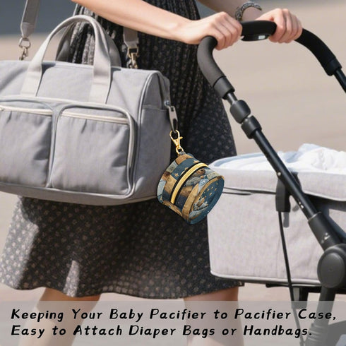 YETTASBIN Sleeping Bear Portable Pacifier Holder Case with Metal Hook Buckle & Zipper for Diaper Bag and Stroller