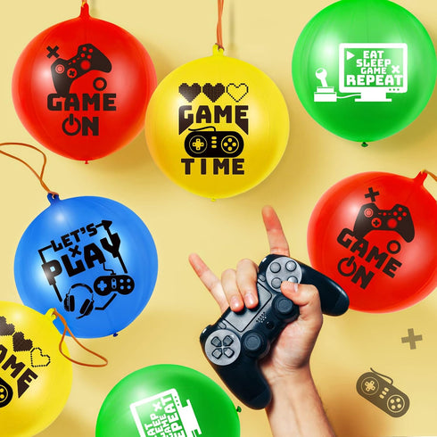 32 Pcs Video Game Punch Balloons - Pixelated Punch Balls for Birthday Party Favors, Blue, Red, Yellow, Green