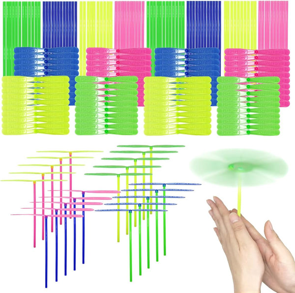 estardaa 200 Pcs Hand Helicopter Set, 100 Propeller+ 100 Rod Bamboo Dragonfly Helicopter