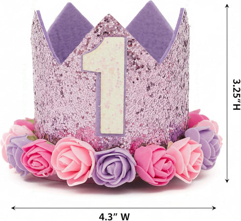 1st Set PapaKit Girl Birthday High Chair Premium Decoration - Sparkle Purple & Teal Ribbon Garland, Crown, One Banner