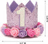 1st Set PapaKit Girl Birthday High Chair Premium Decoration - Sparkle Purple & Teal Ribbon Garland, Crown, One Banner