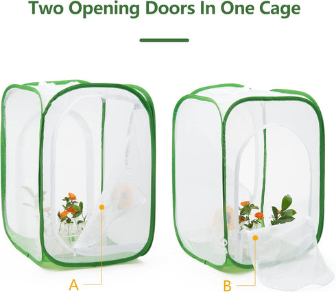 Two Doors Monarch Butterfly Habitat, Insect Mesh Cage, Caterpillar Enclosure Terrarium Pop-up (15.7 x 15.7 x 24)