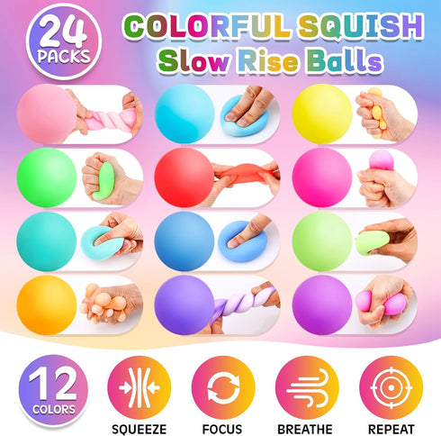 24 Pack Stuffers(2") Stress Balls for Kids Adults,Slow Rising Stress Ball, Fidget Toys for Anxiety Relief,Hand Therapy