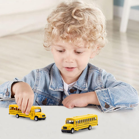 2 Pack 5.5" Pull Back Yellow School Bus Toy Playset, Durable Die-cast Metal Vehicles, Party Favors