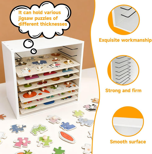 Racks:10-Tier Wooden Puzzle Puzzle Storage for Wooden Puzzles, Craft Collection Display Case, Board Game and Family