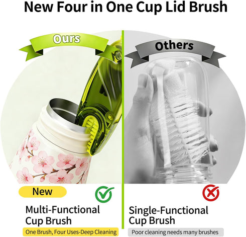 UFVIZ 3 1 Set, 2PCS in Cup Lid Gap Cleaning Brush Multifunctional Bottle Cleaning Brush for Bottle Gaps Bottle Cleaner
