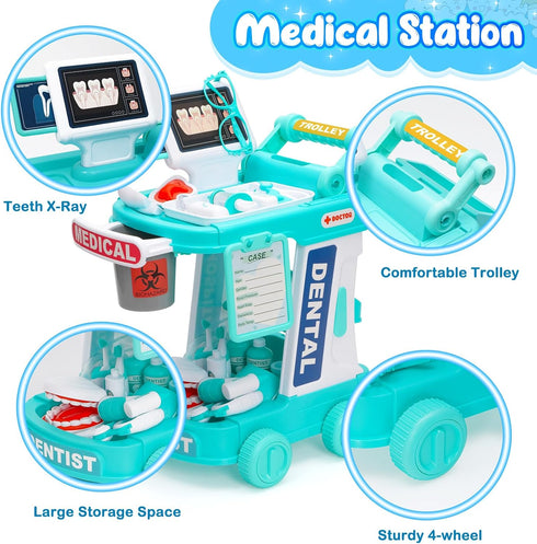 Set 3-5, Dentist Play Toy for Kids, Pretend Play Medical Toy Dentist Cart, Dental Toy with Fake Teeth, Doctor Toy