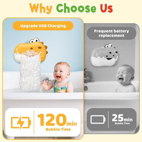 1-3 4-8 Baby Bath Toys, Rechargeable Dinosaur Bath Bubble Machine with Music, Bathtime Bathtub Toys for Toddlers