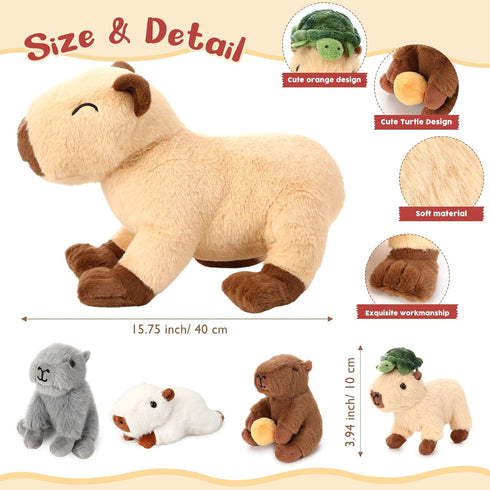 5-in-1 15.75'' Mommy 4 Set, Capybara Stuffed Animals with Babies Inside, Capybara with Cute Babies Plush Pillow