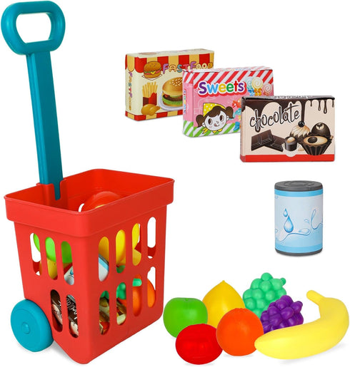 Playkidz Toy Shopping Cart Play Set, Plastic Food Toys, Interactive Play Set,