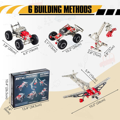 Volico 6-in-1 8-12 5-7, 6-8, 8-10 STEM Kit - Engineering Metal Truck, Airplane and Sports Car Excavator Toy for Boys