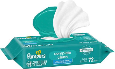 72 (1 Packs) Pampers Baby Wipes, Complete Clean Baby Fresh Scented Wipe, Gently Cleans Head to Toe, Total Flip-Top