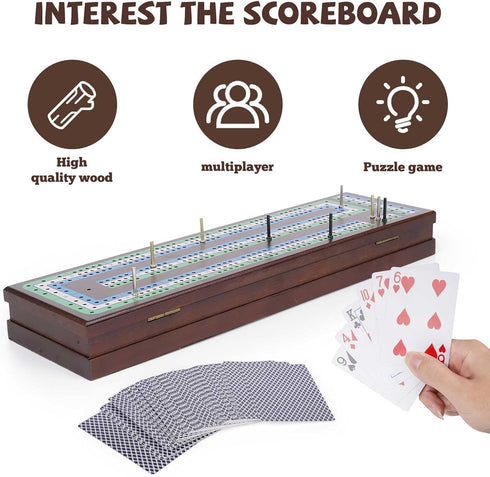Set, Sets Wooden Cribbage Board Game Premium Wooden Board with Magnetic Lock and Metal Pegs, Strategy Card Game