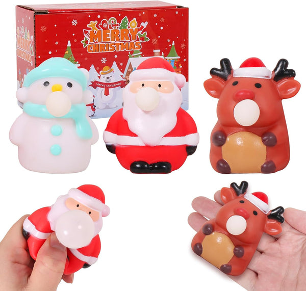 FauKait 3 Pack Christmas Squeeze Spit Bubble Toys for Kids Boys Girls Toddlers