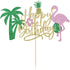 PALASASA Glitter Flamingo Happy Birthday Cake Topper - Hawaiian Luau Tropical Pineapple Theme Kids Party Decoration