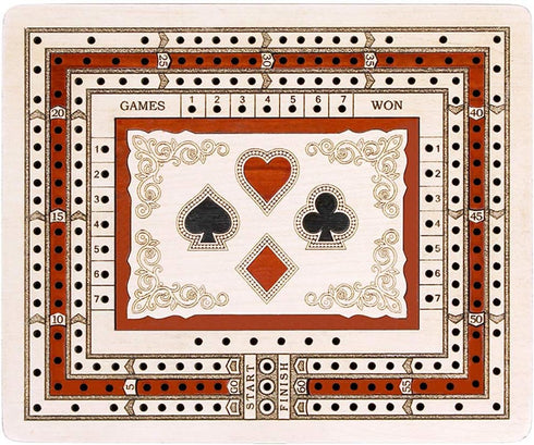 3 Track Non-Continuous Travel Cribbage Board - 60 Points, Maple/Bloodwood Inlaid, 6" x 5" with Storage Drawer