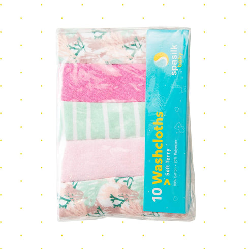 Spasilk Soft Terry Washcloth Wipes Set, Pack of 10 for Newborn Boys and Girls, Pink Coral