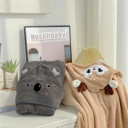 Hushlibaby 4Pack 31.5x31.5 Inch Set Hooded Baby Towels Unisex Hooded Towels Super Soft Absorbent Baby Boys Girls Unique