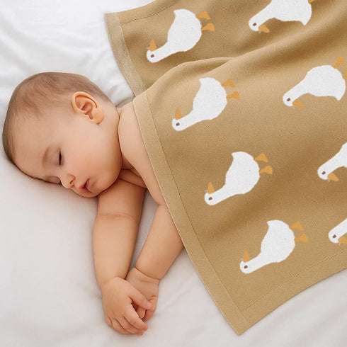Cozy 30x40 Cotton Baby Blanket Knit Soft Swaddle Receiving Blankets Toddler Infant Blanket with Lovely Duck for Newborn