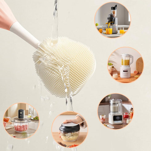 biqin Baby Bottle Brush Kit with Push-Press Bubble and Drying Rack for Bottle Cleaning, Bendable Bottle Cleaner Brush
