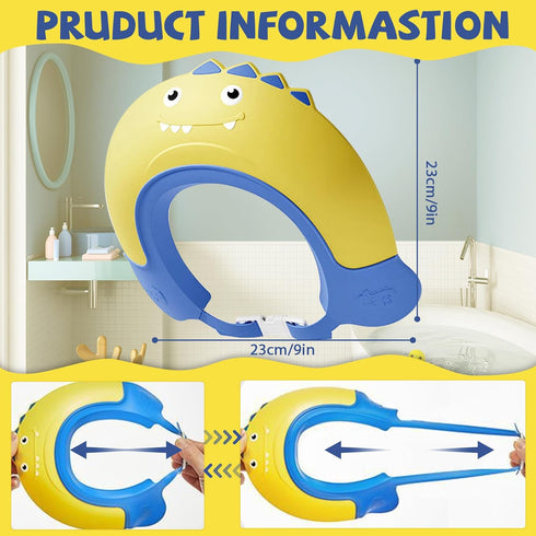 Baby Shower Cap Shield, Shower Cap for Kids, Visor Hat for Eye and Ear Protection for 0-9 Years Old Children,Cute Dinosaur shape Makes the Baby Bath More Fun… (Yellow)