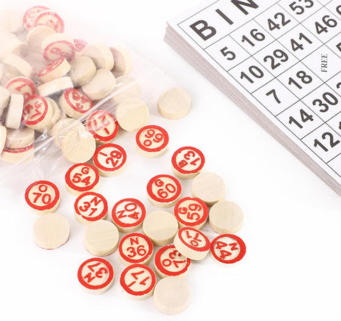 Bingo Board Game - Classic Vintage Wooden Bingo Set with 40 Number Cards & 75 Chess Pieces