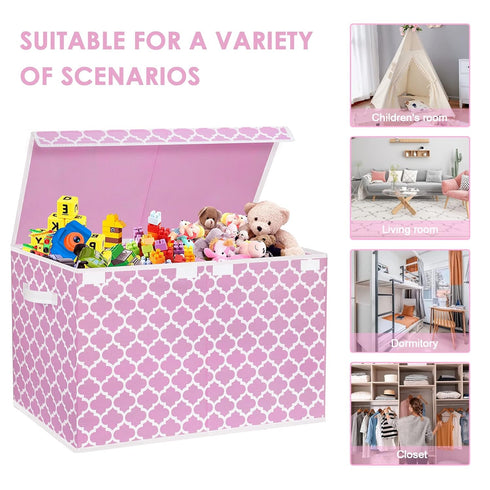 homyfort Toy Box for Girls, Large Toy Chest Organizers with Flip-Top Lid & Divider, Pink